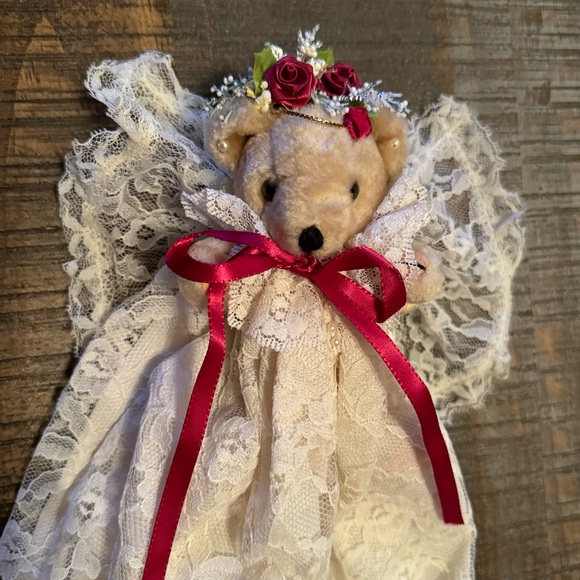 Vintage Christmas Teddy Bears Victorian Angel Bear and Hallmark Holly Bear - Picture 3 of 7